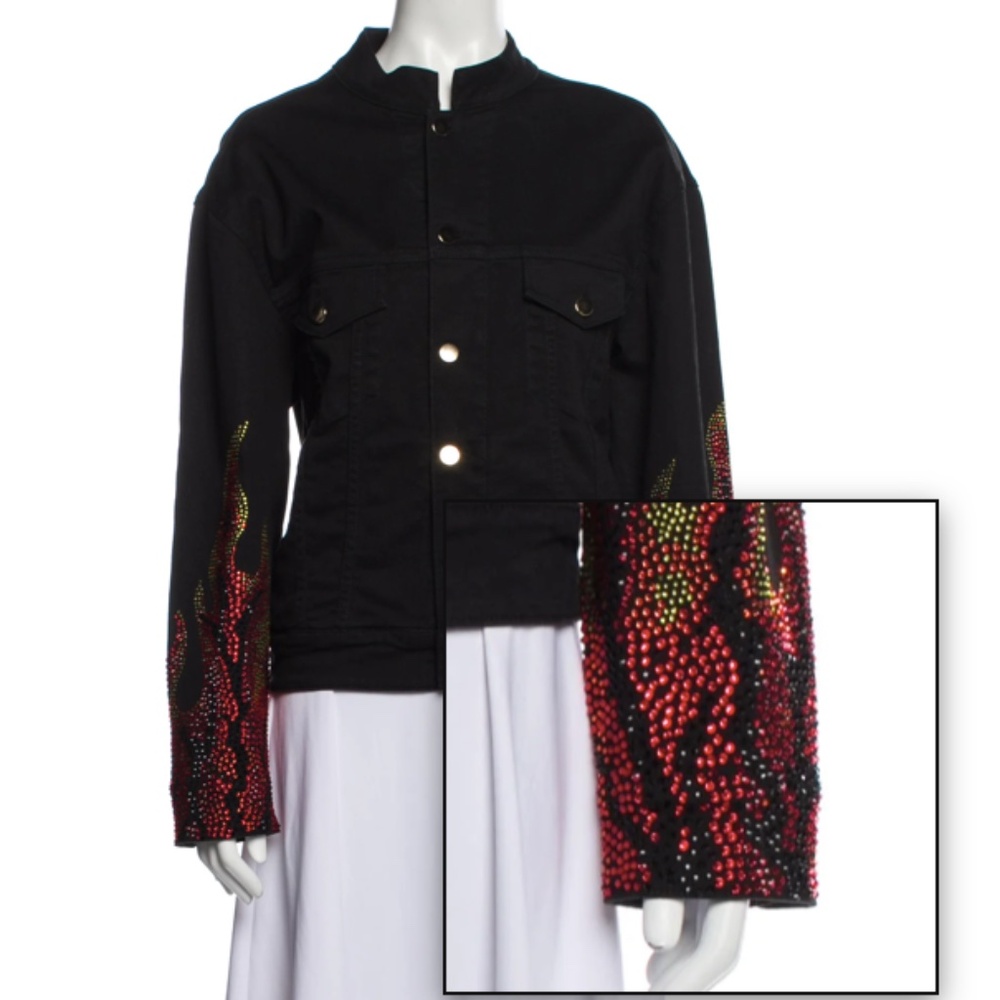 Alexandre Vauthier Black Denim Studded Glass Flames Jacket * NEW w Tags* 60% OFF